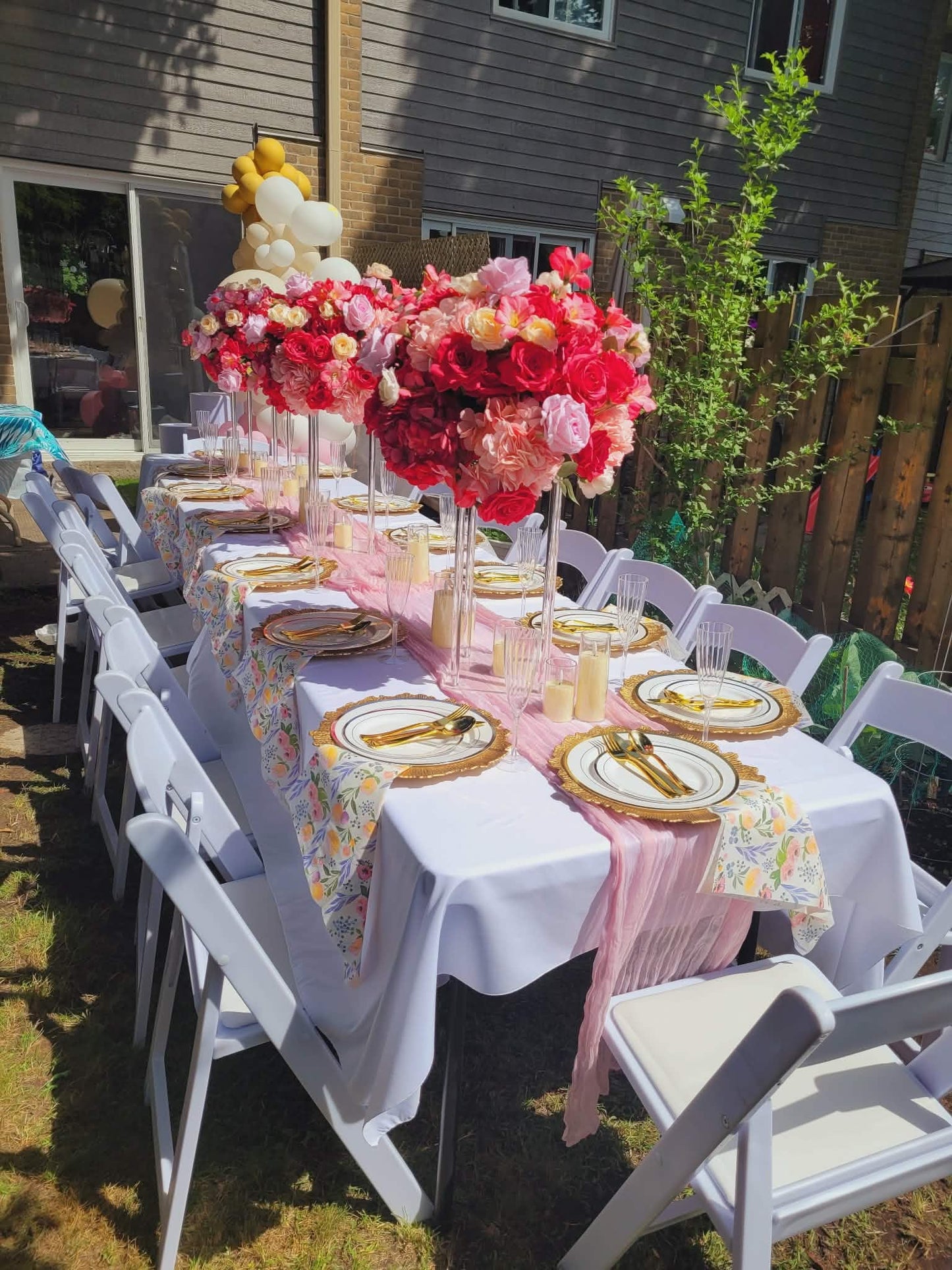 chemin de tables rose en mousseline