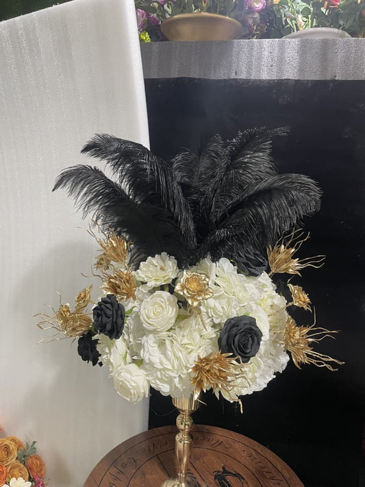 Bouquet de fleurs, Noir et Blanc avec plume