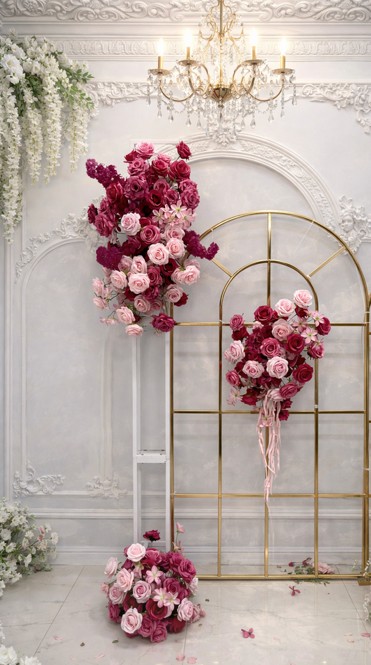 Location d'un set de trois fleurs roses de 80x40x40 cm set de 3 fleurs